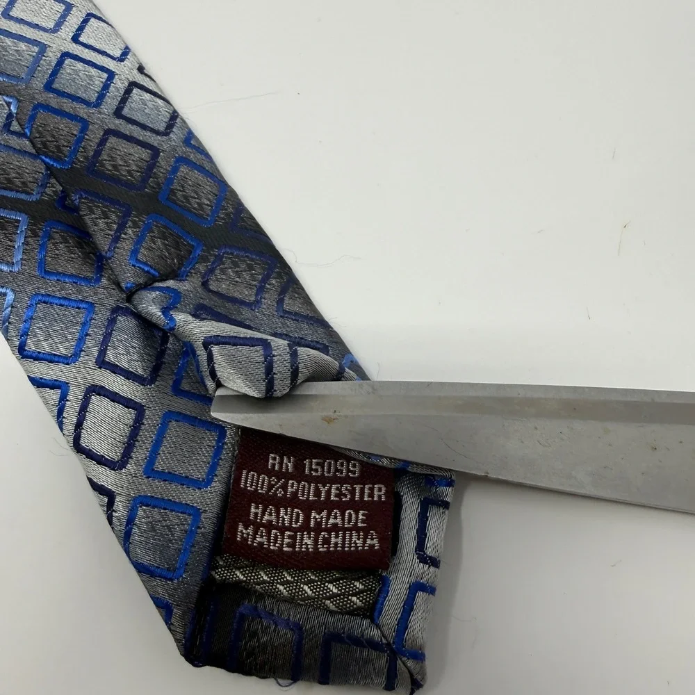 Covington Mens Blue Grey Geometric Square Pattern Polyester Silk Look Necktie